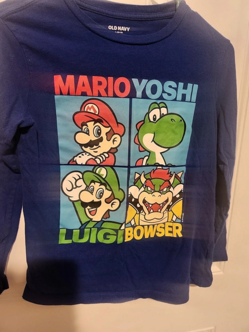 Old Navy Boys Super Mario Blue Long Sleeve Graphic Tee Shirt Size L (10-12)